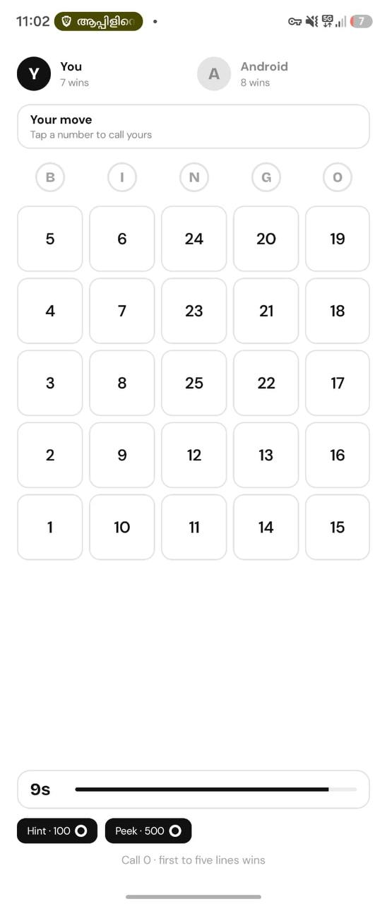 Mid-game grid view of Bingo by Keybotivated