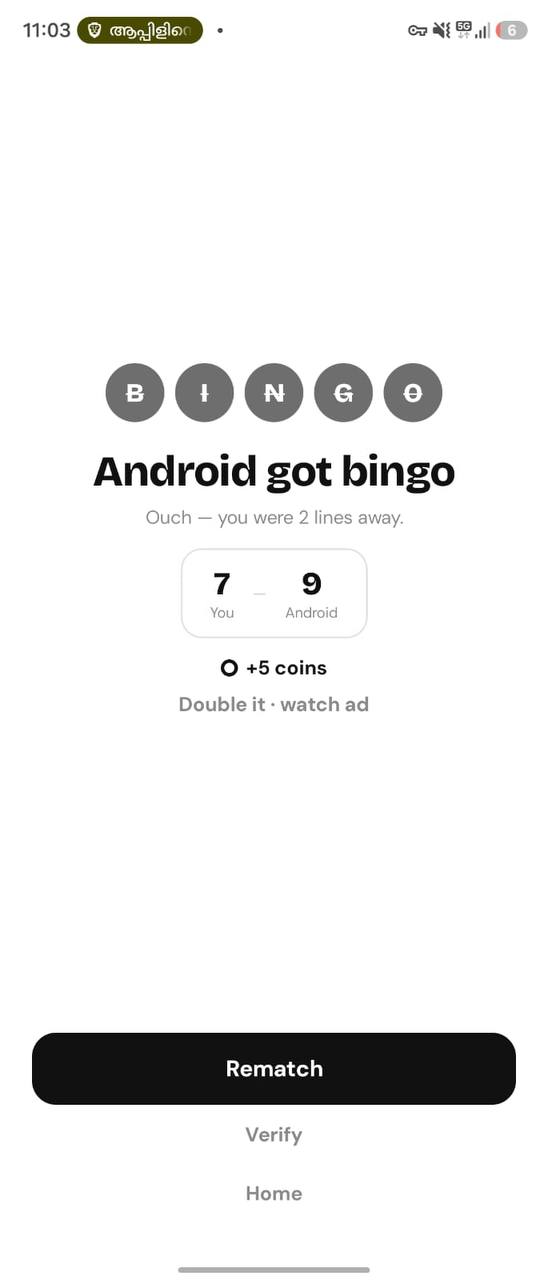 End of game result screen in Bingo by Keybotivated